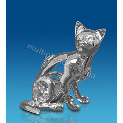 Фигурка серебристая AR-3746- 7 Кошка с кристаллами
