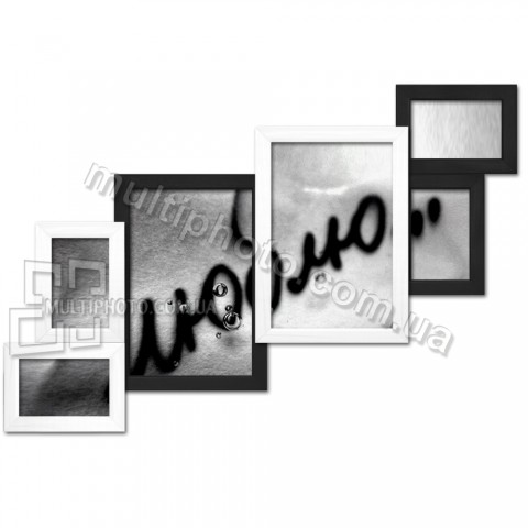 Деревянная мультирамка Лесенка на 6 фото черно-белая