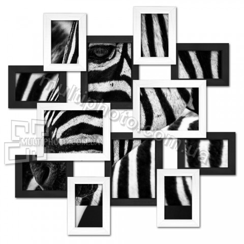 Деревянная мультирамка маленькое Путешествие на 12 фото черно-белая