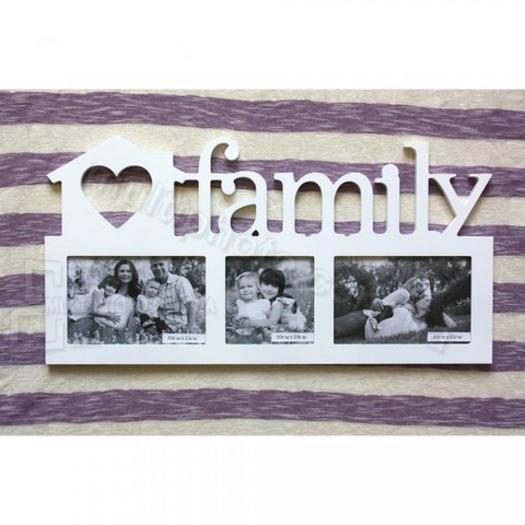 Деревянная мультирамка Family на 3 фото белая