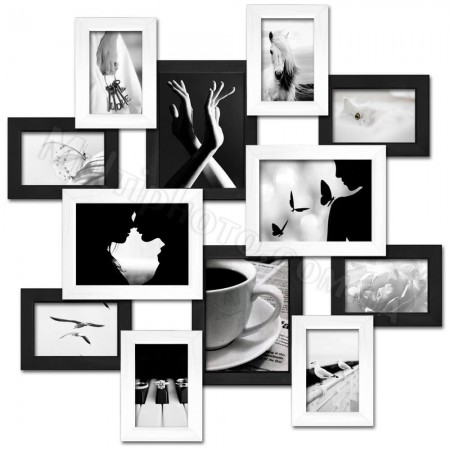Мультирамка МЕГА Путешествие Белое и Черное на 12 фото 100x100 см