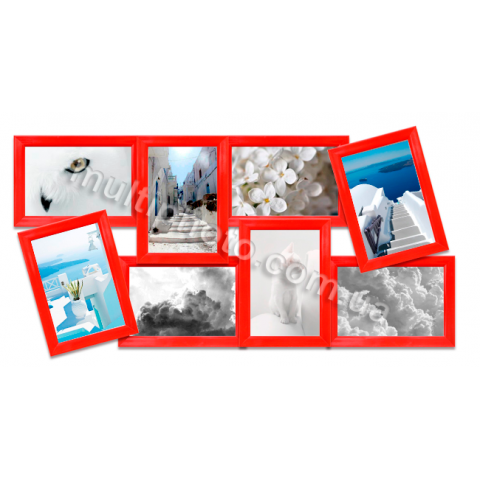 Мультирамка Норфолк красная на 8 фото 60x36 см со Стеклом